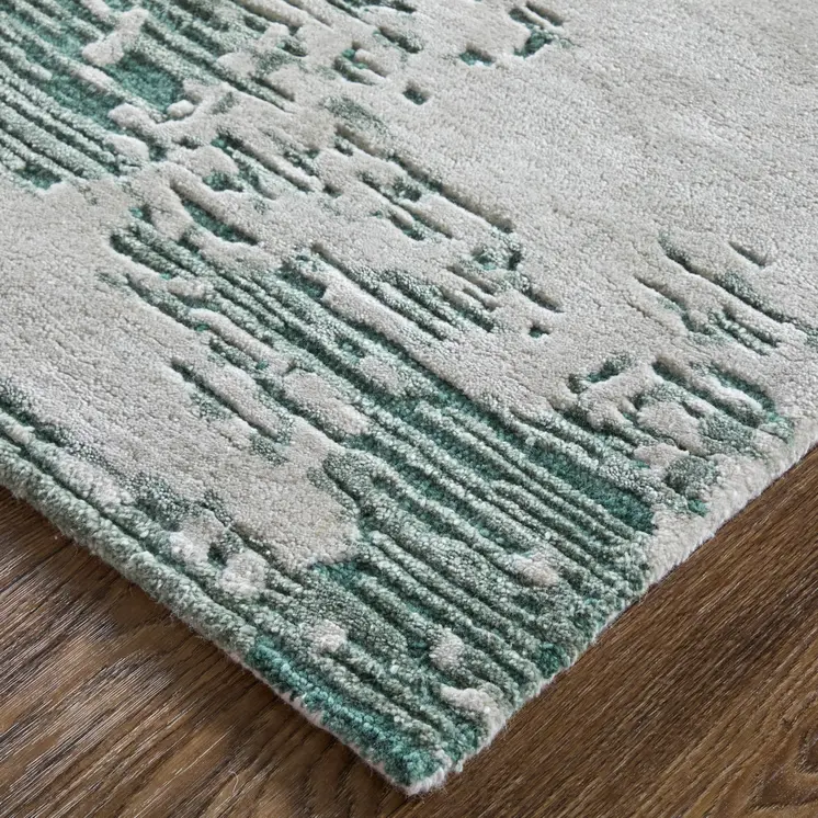 9' X 12' Green And White Abstract Hand Tufted Area Rug
