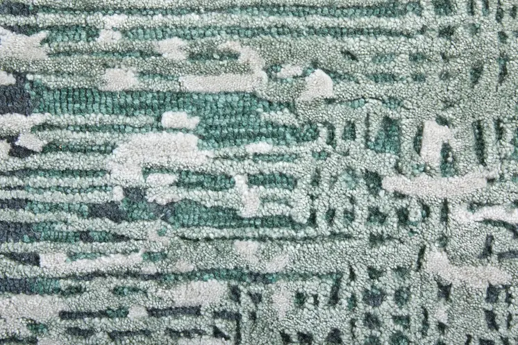 9' X 12' Green And White Abstract Hand Tufted Area Rug