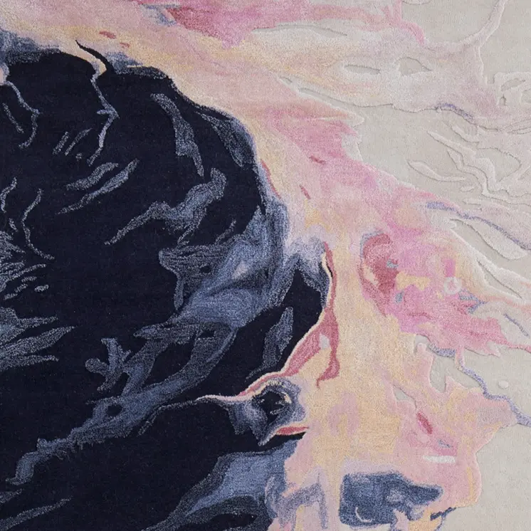 9' X 12' Pink Blue And Ivory Abstract Hand Tufted Area Rug