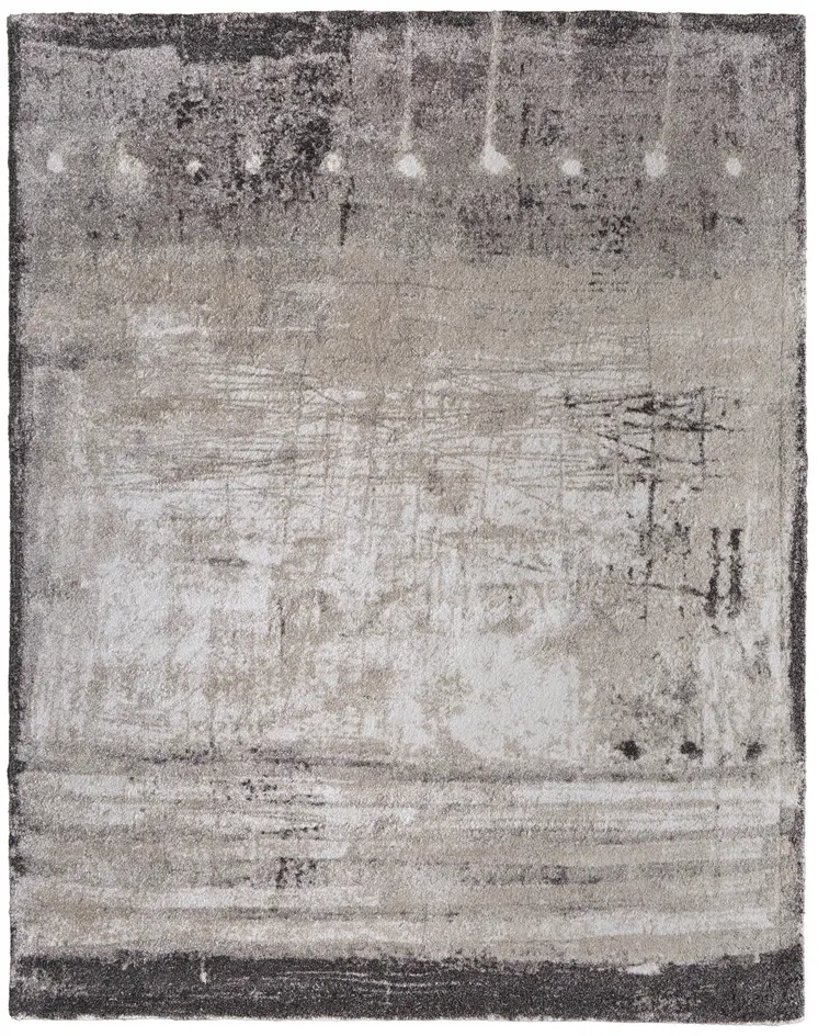 9' X 12' Gray Ivory And Taupe Abstract Distressed Area Rug