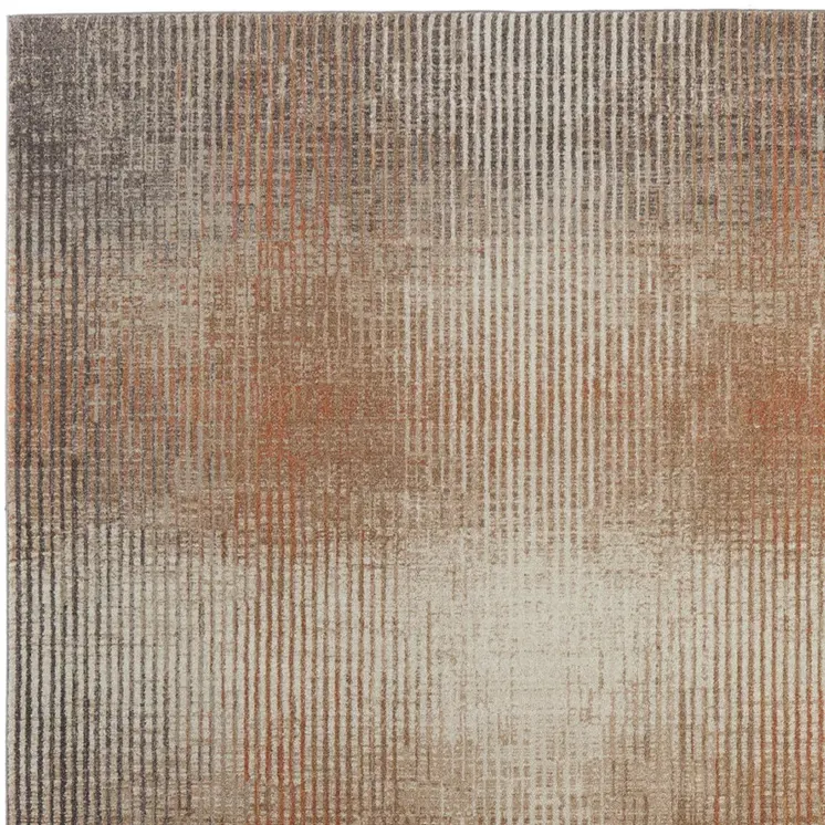9' X 12' Ivory Taupe And Pink Abstract Area Rug