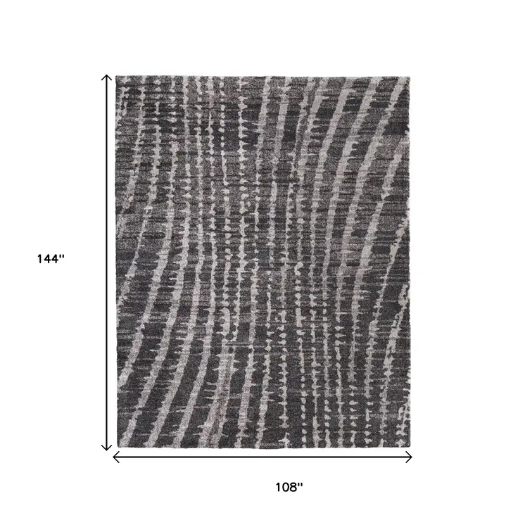9' X 12' Black Gray And Ivory Abstract Area Rug