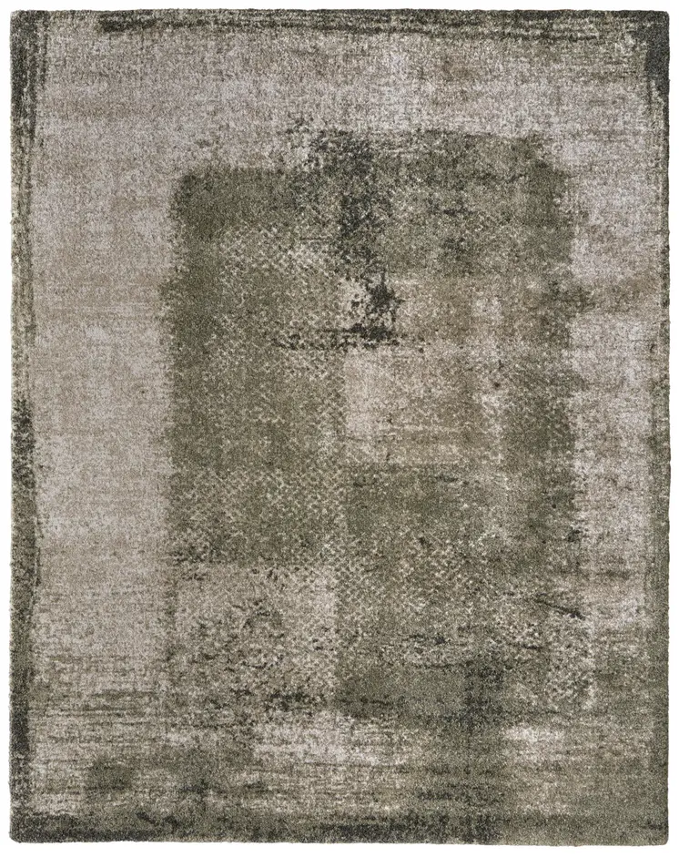 9' X 12' Green And Tan Abstract Distressed Area Rug