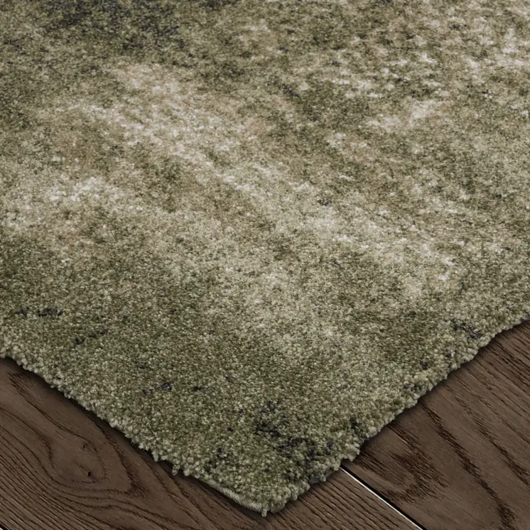 9' X 12' Green And Tan Abstract Distressed Area Rug