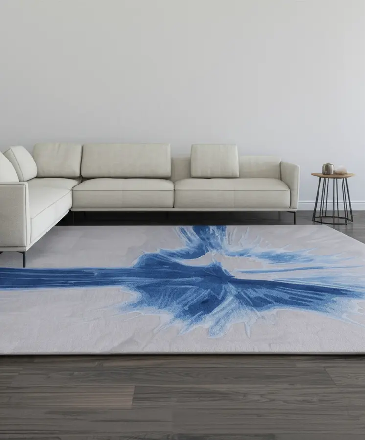 9' X 12' Blue And Gray Abstract Hand Tufted Area Rug