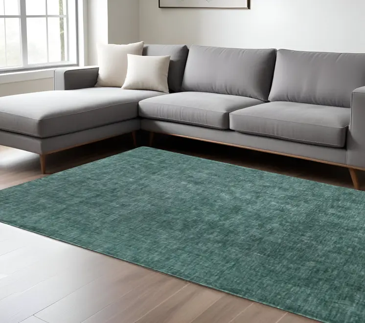9' X 13' Green And White Hand Woven Area Rug