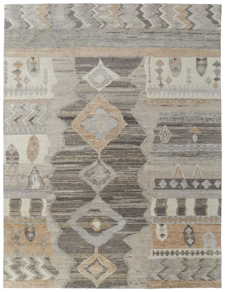 2' X 3' Ivory Gray And Orange Moroccan Hand Knotted Area Rug