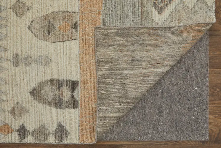 2' X 3' Ivory Gray And Orange Moroccan Hand Knotted Area Rug