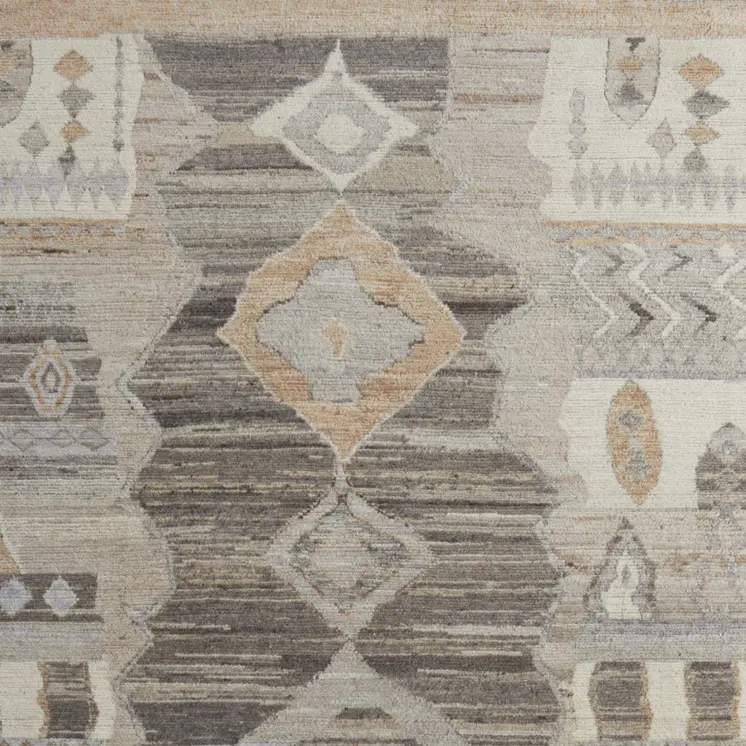 2' X 3' Ivory Gray And Orange Moroccan Hand Knotted Area Rug