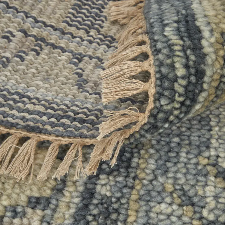 12' Blue And Gray Oriental Hand Knotted Runner Rug With Fringe