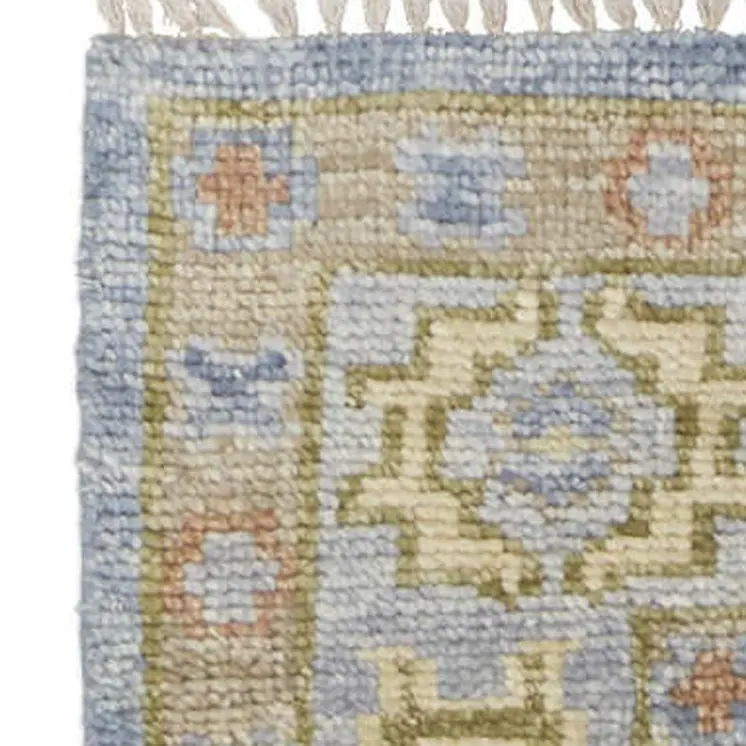 4' X 6' Blue Green And Yellow Geometric Hand Knotted Area Rug With Fringe