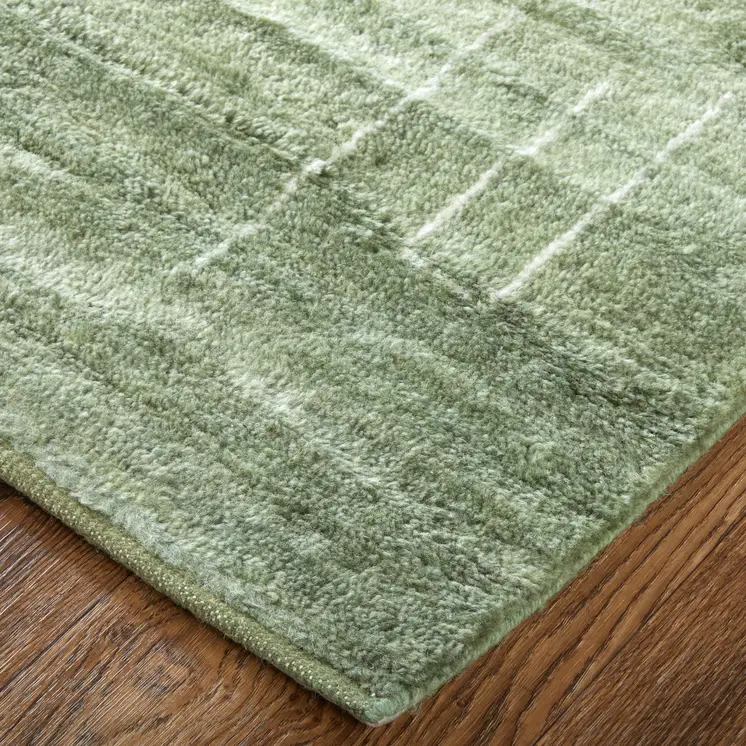 8' X 10' Green And Ivory Abstract Hand Knotted Area Rug