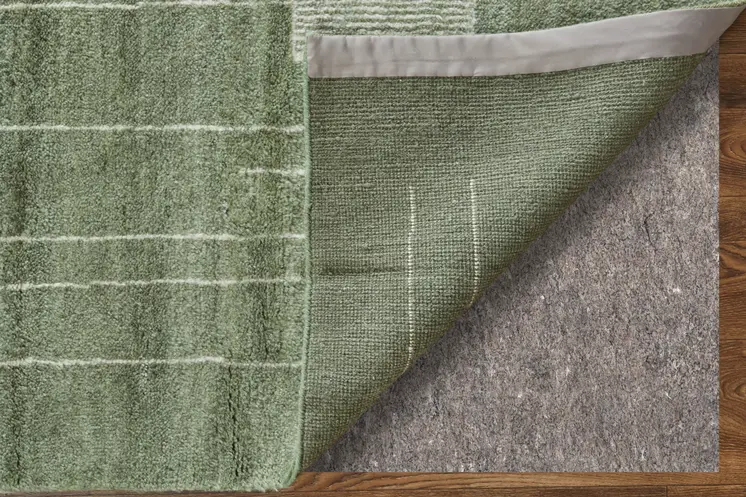 8' X 10' Green And Ivory Abstract Hand Knotted Area Rug
