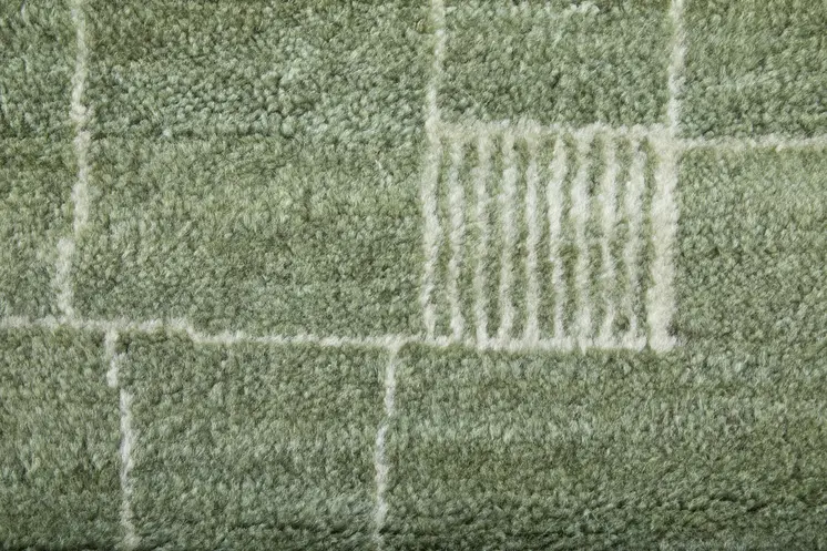 8' X 10' Green And Ivory Abstract Hand Knotted Area Rug