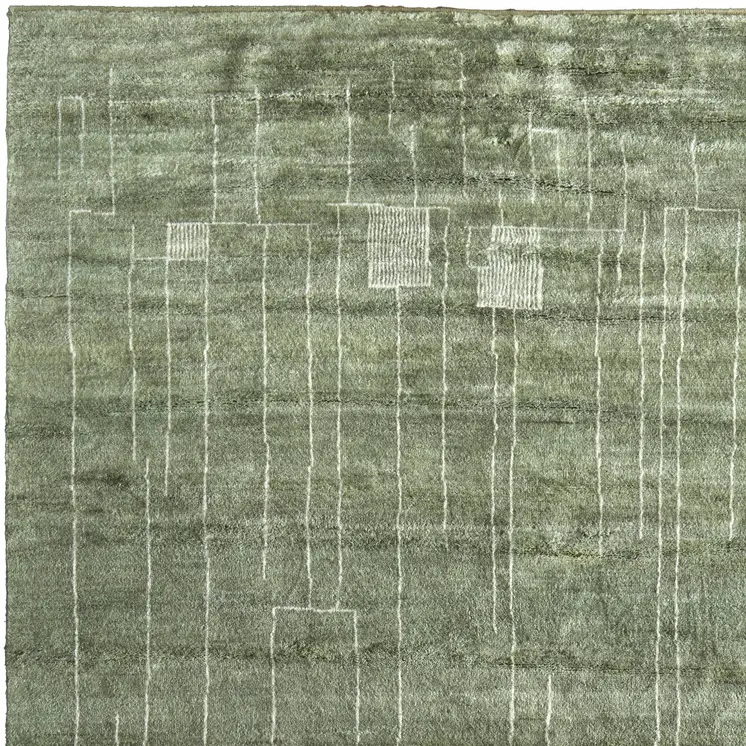 8' X 10' Green And Ivory Abstract Hand Knotted Area Rug
