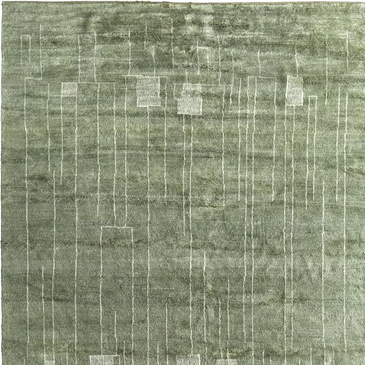 8' X 10' Green And Ivory Abstract Hand Knotted Area Rug