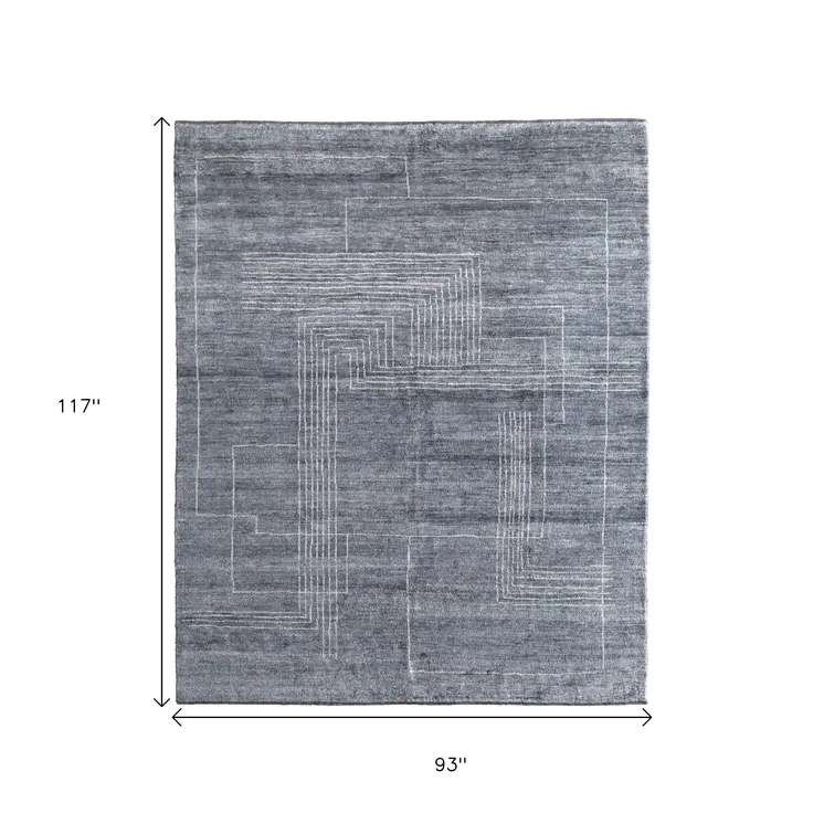 8' X 10' Gray And Ivory Abstract Hand Knotted Distressed Area Rug