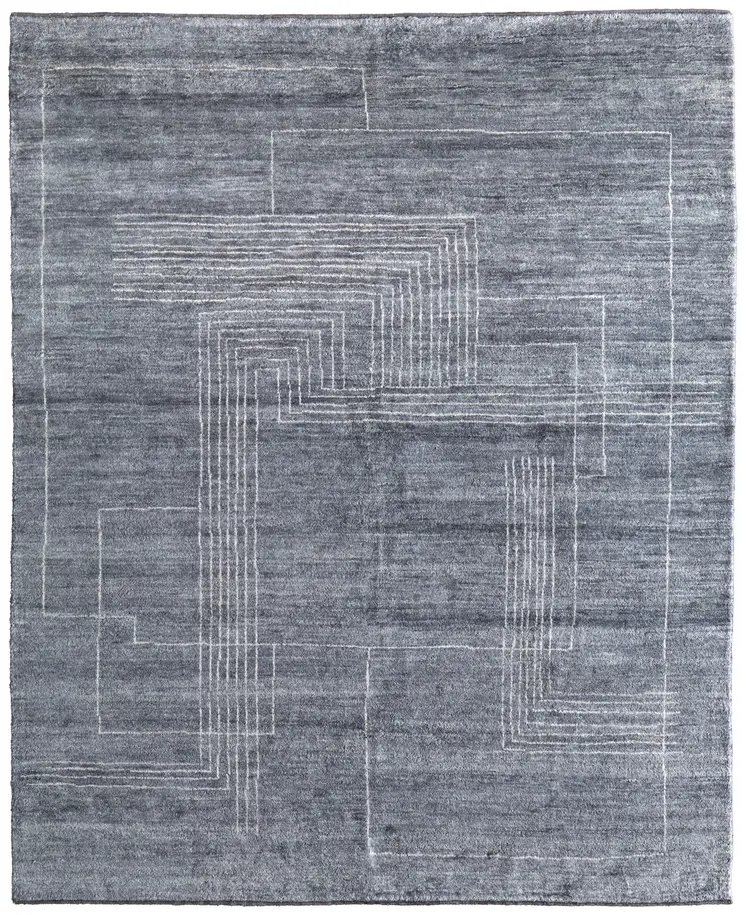 8' X 10' Gray And Ivory Abstract Hand Knotted Distressed Area Rug