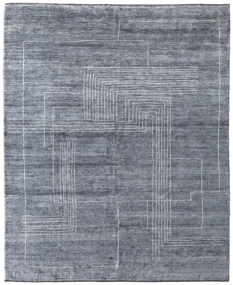 8' X 10' Gray And Ivory Abstract Hand Knotted Distressed Area Rug