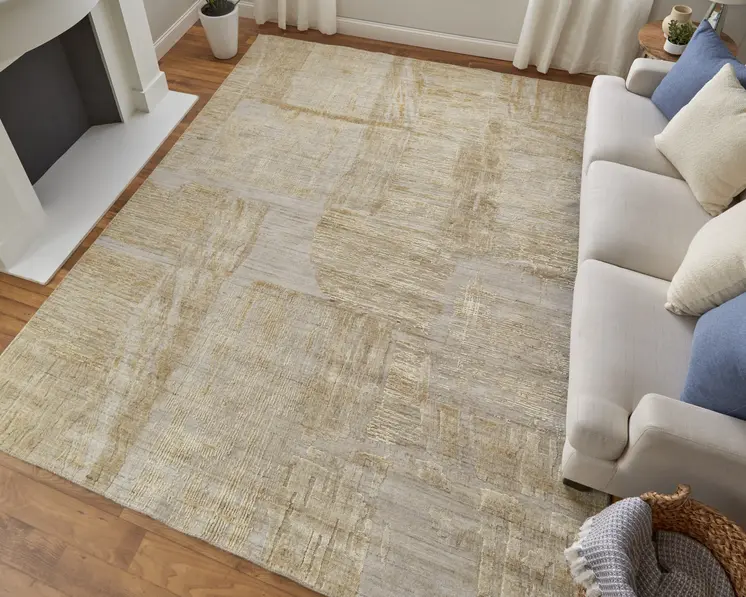 8' X 10' Yellow Ivory And Gold Abstract Hand Woven Area Rug