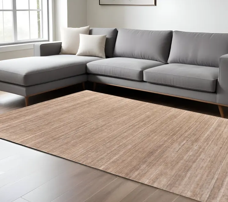 8' X 10' Tan Brown And Gray Hand Woven Distressed Area Rug