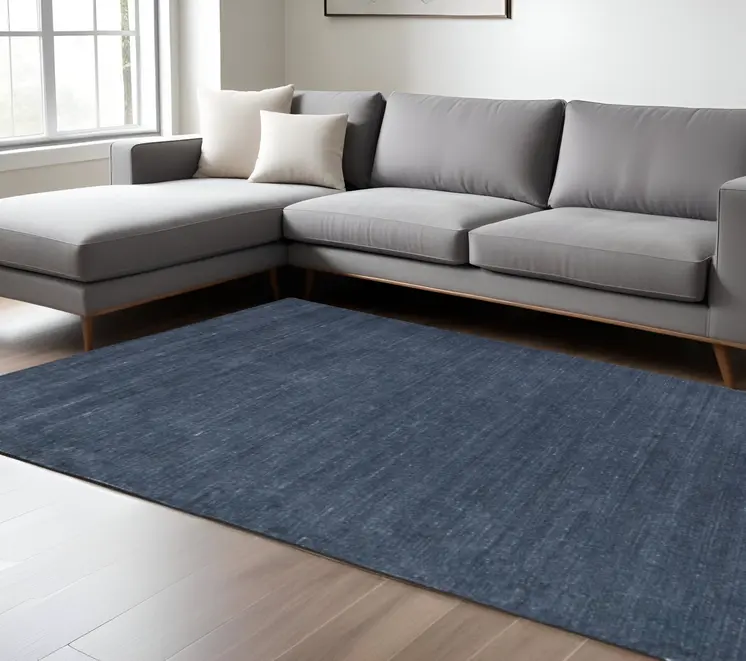 8' X 10' Blue And Gray Hand Woven Distressed Area Rug