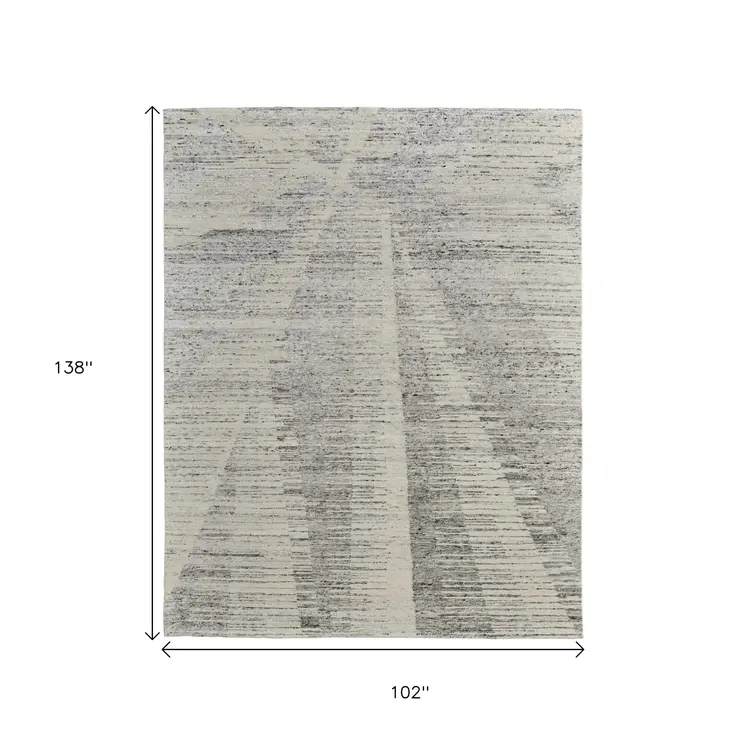 8' X 12' Ivory And Gray Abstract Hand Knotted Distressed Area Rug