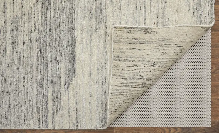 8' X 12' Ivory And Gray Abstract Hand Knotted Distressed Area Rug