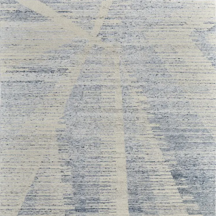 8' X 12' Ivory Blue And Silver Abstract Hand Knotted Distressed Area Rug
