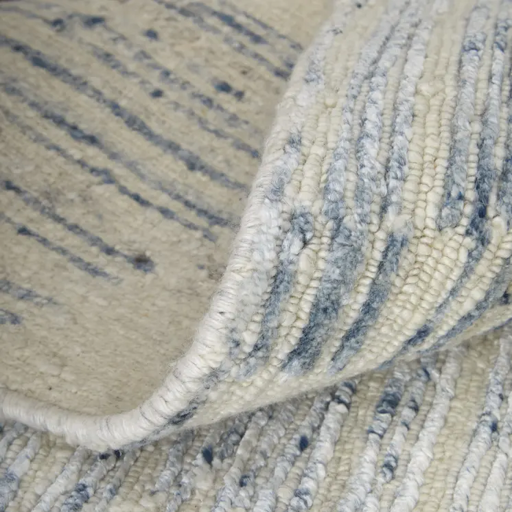 8' X 12' Ivory Blue And Silver Abstract Hand Knotted Distressed Area Rug