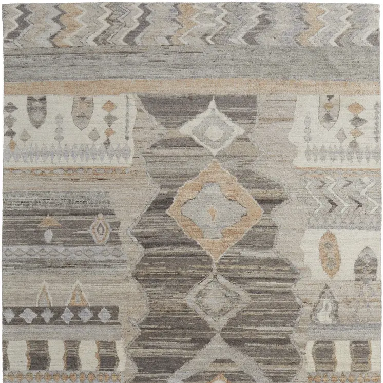 8' X 12' Ivory Gray And Orange Moroccan Hand Knotted Area Rug