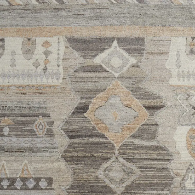 8' X 12' Ivory Gray And Orange Moroccan Hand Knotted Area Rug