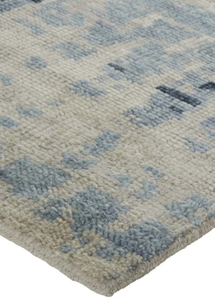 8' X 12' Blue And Tan Abstract Hand Knotted Area Rug