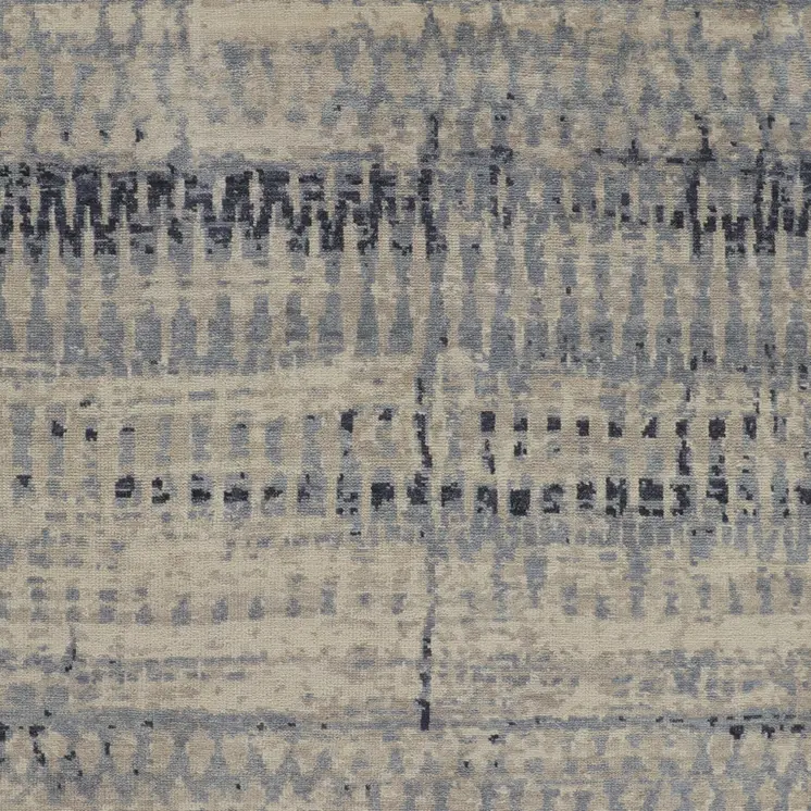 8' X 12' Blue And Tan Abstract Hand Knotted Area Rug