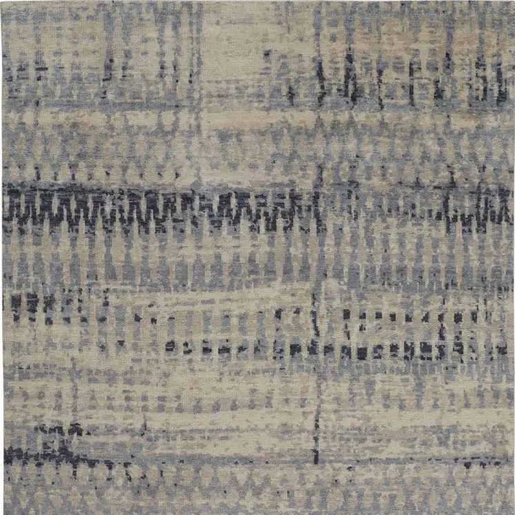 8' X 12' Blue And Tan Abstract Hand Knotted Area Rug