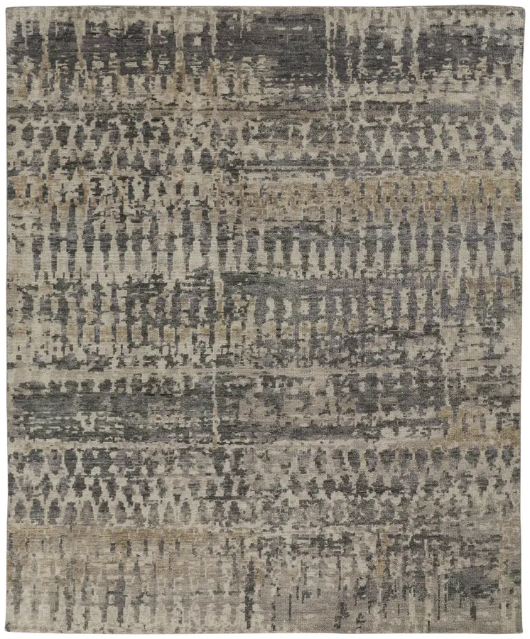 8' X 12' Tan And Taupe Abstract Hand Knotted Area Rug