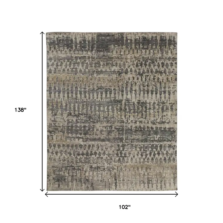 8' X 12' Tan And Taupe Abstract Hand Knotted Area Rug