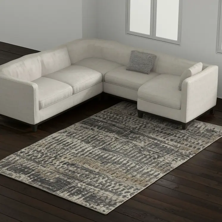 8' X 12' Tan And Taupe Abstract Hand Knotted Area Rug