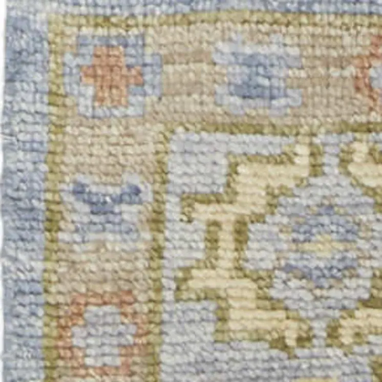 9' X 12' Blue Green And Yellow Geometric Hand Knotted Area Rug With Fringe