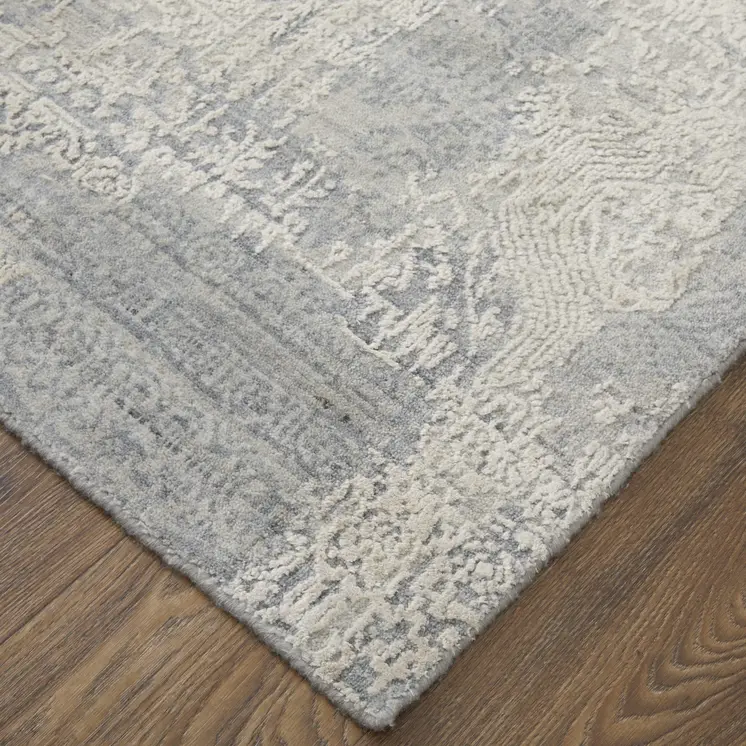 9' X 12' Silver And Gray Abstract Hand Woven Distressed Area Rug