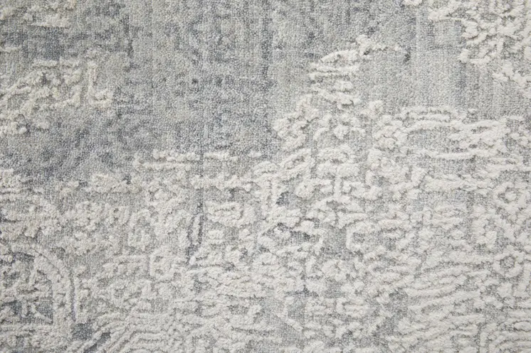 9' X 12' Silver And Gray Abstract Hand Woven Distressed Area Rug