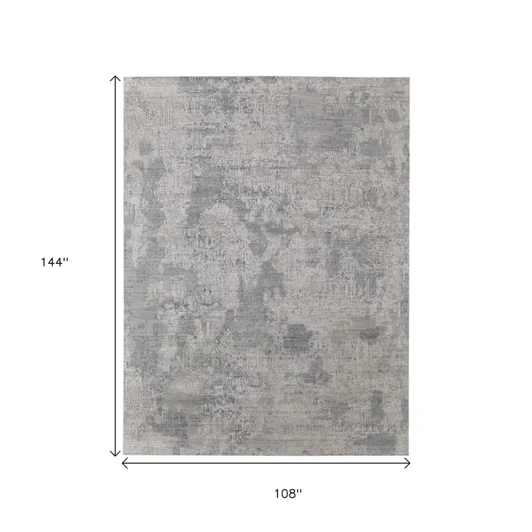 9' X 12' Silver And Gray Abstract Hand Woven Distressed Area Rug