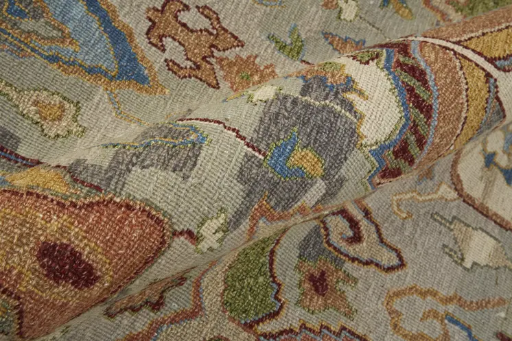 9' X 13' Taupe Tan And Orange Ikat Hand Knotted Area Rug With Fringe