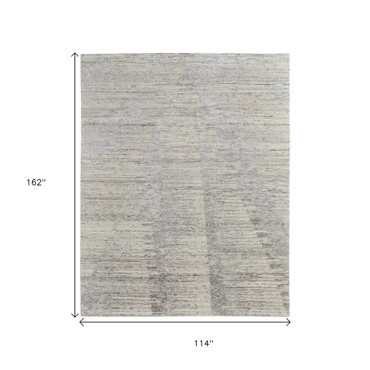 9' X 13' Ivory Taupe And Silver Abstract Hand Knotted Distressed Area Rug