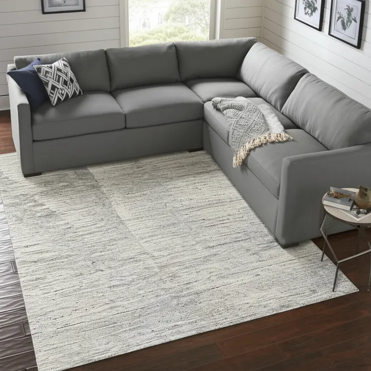 9' X 13' Ivory Taupe And Silver Abstract Hand Knotted Distressed Area Rug