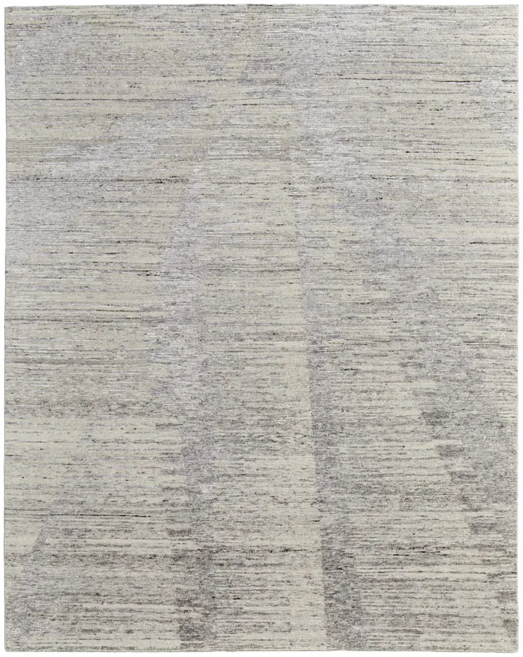9' X 13' Ivory Taupe And Silver Abstract Hand Knotted Distressed Area Rug