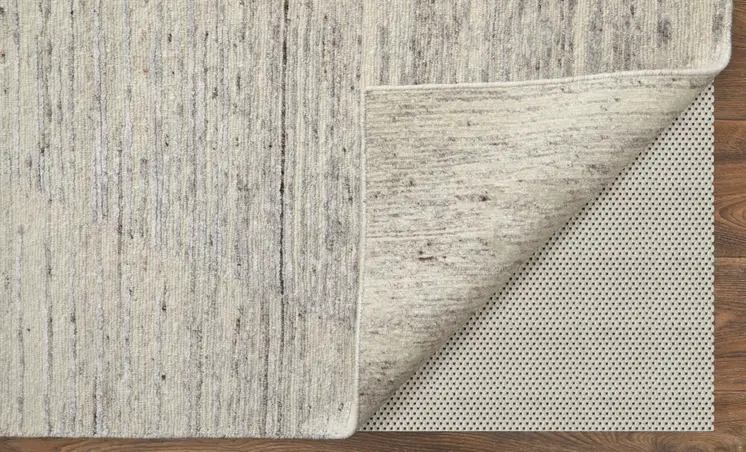 9' X 13' Ivory Taupe And Silver Abstract Hand Knotted Distressed Area Rug