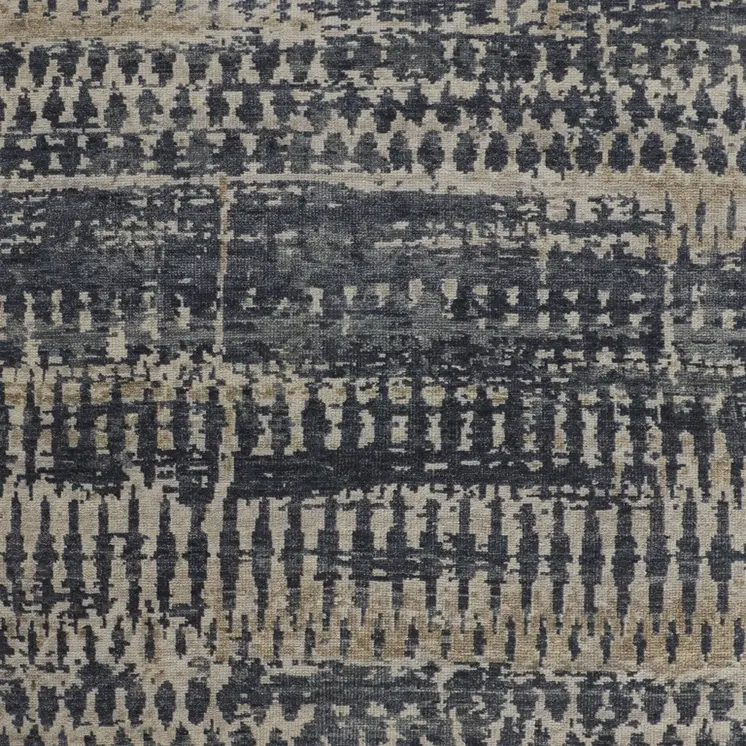 9' X 13' Blue Gray And Tan Abstract Hand Knotted Area Rug
