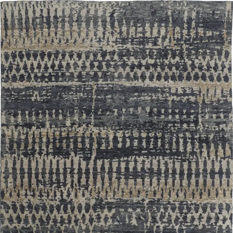 9' X 13' Blue Gray And Tan Abstract Hand Knotted Area Rug