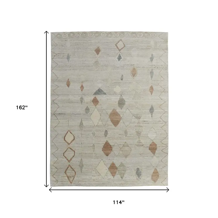 9' X 13' Tan Orange And Gray Moroccan Hand Knotted Area Rug